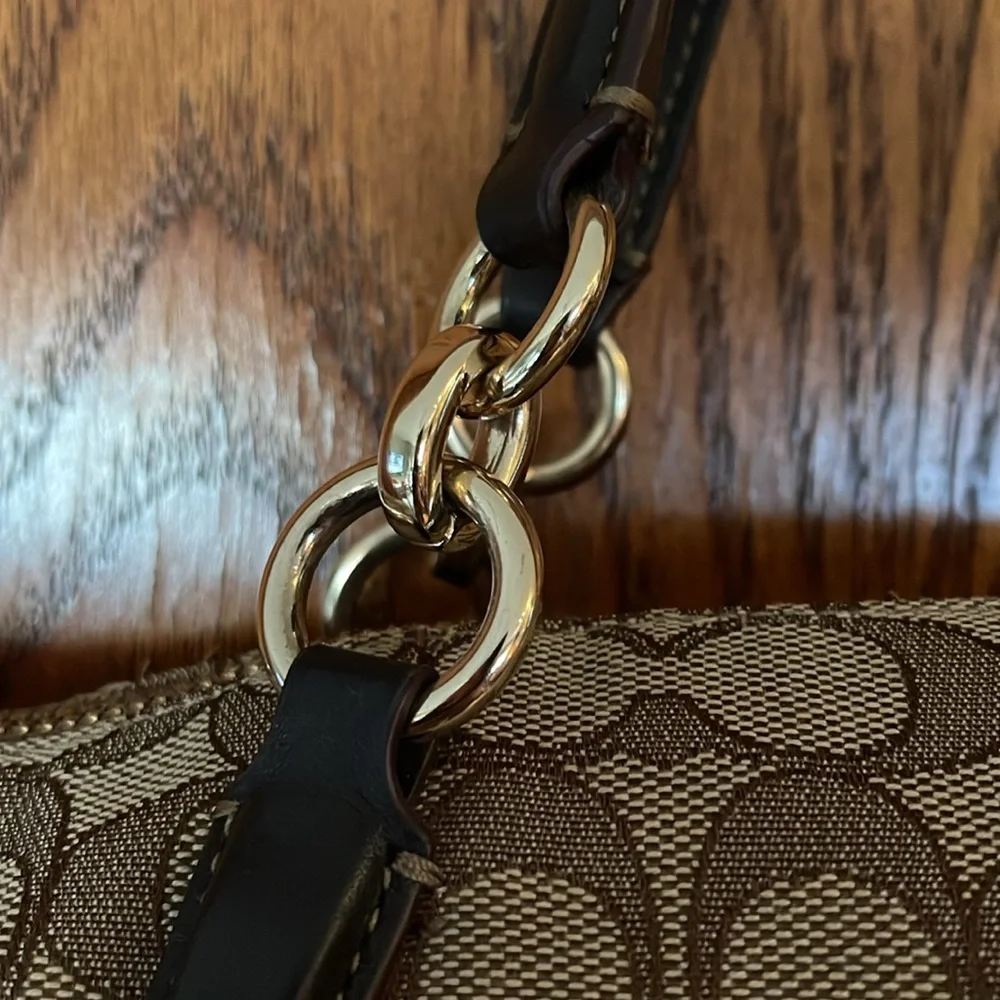 Coach Signature Mixed Leather Satchel/ crossbody / tote bag Brown - Picture 4 of 13